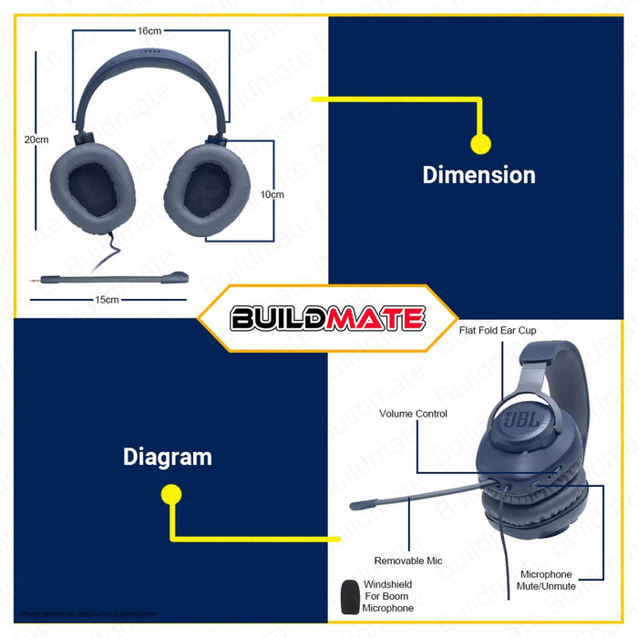 JBL QUANTUM 100 Corded Wired Over-Ear Gaming Headset with Flip-up Mic •BUILDMATE•