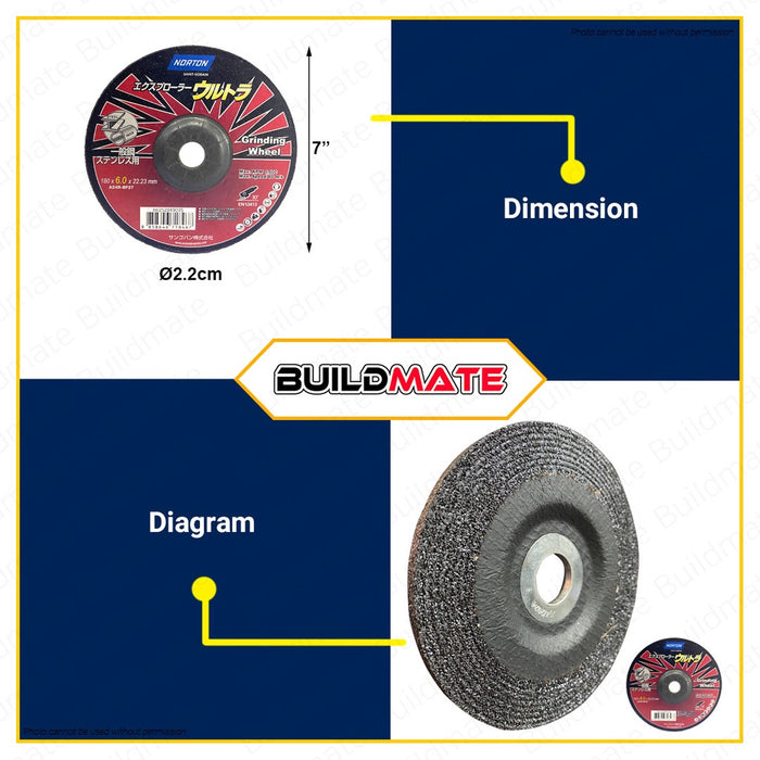 NORTON JAPAN 7" Explorer Ultra Grinding Disc 180x6x22mm •BUILDMATE•