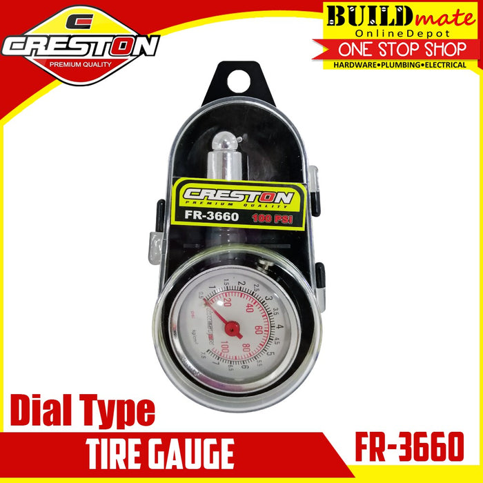 BUILDMATE Creston Dial Type Tire Gauge 100PSI Air Pressure Gauge Analog Pressure Reader for Heavy Duty Use FR3660 FR-3660