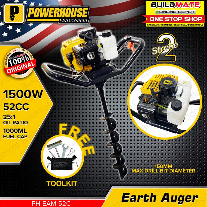 BUILDMATE Powerhouse USA Earth Ground Auger Machine 2-Stroke 52cc Engine 1500W PH-EAM-52C - PHI