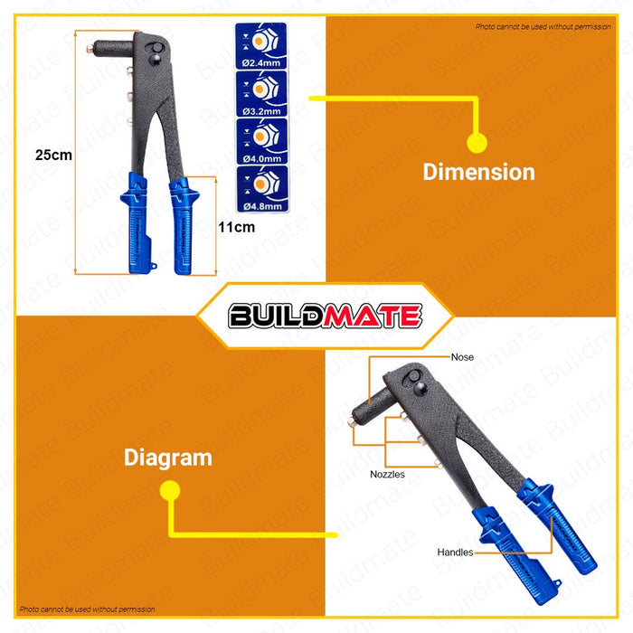 WADFOW Hand Riveter 10.5" Inches Applicable Aluminum Rivet Heavy Duty Tools WHR1610 •BUILDMATE• WHT