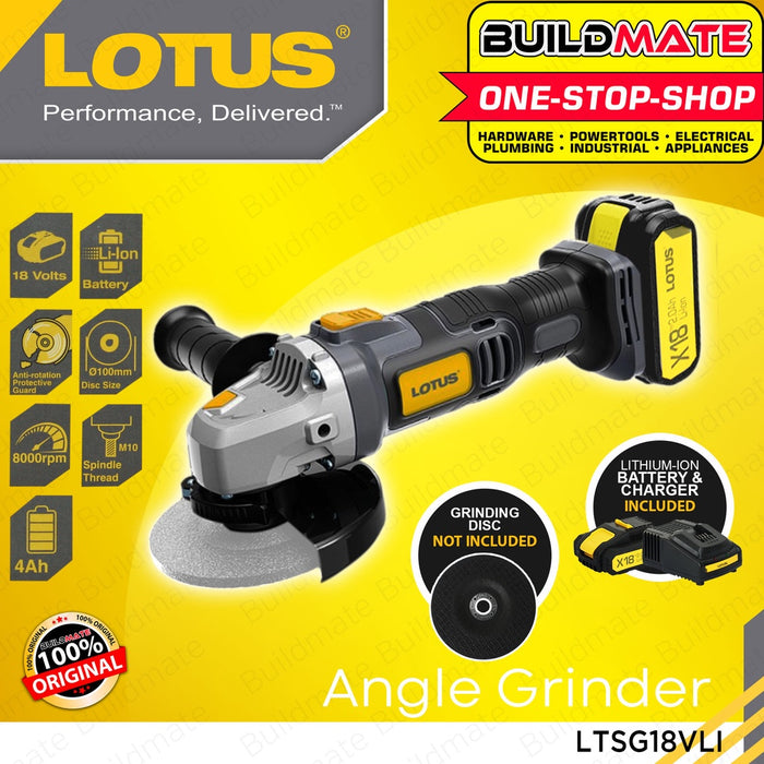 [BUNDLE] LOTUS Cordless Angle Grinder 18V with Battery And Charger LTSG18VLI + LTFC1800 + LTBP18G-2