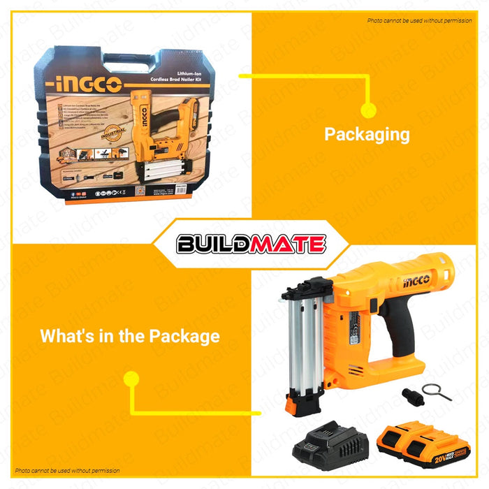 BUILDMATE Ingco Lithium-Ion Cordless 20V Brad Nailer Kit 15mm-50mm Woodworking Pin Nailer Driver Bradder Nailing Tool - ICPT