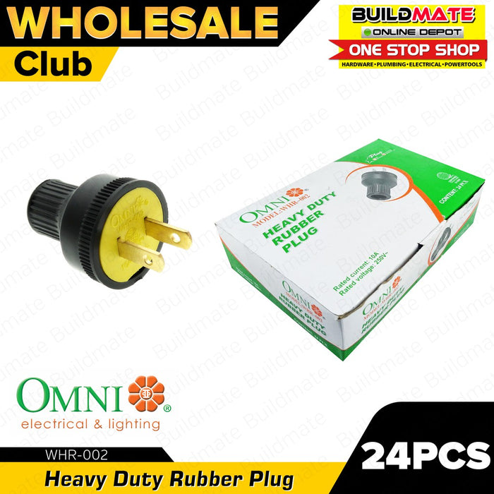 [WHOLESALE] BUILDMATE Omni 24PCS/BOX Heavy Duty Rubber Plug Black 10A 250V Rubberized 2 Flat Pin Durable Electrical Power Plug WHR002