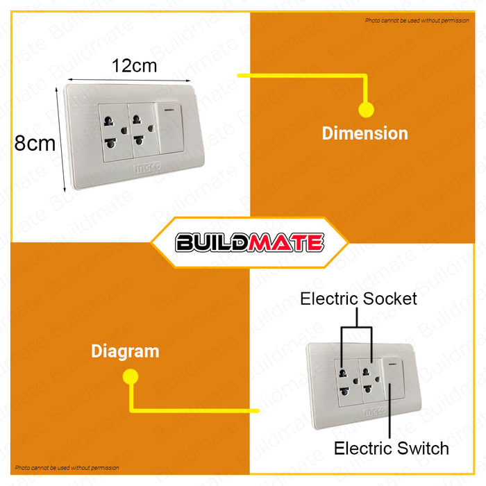 INGCO Universal Electric Socket Outlet 1 Gang with Single Pole Switch HESST184211 •BUILDMATE• IHT