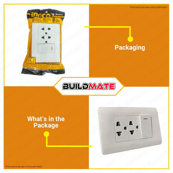 INGCO Universal Electric Socket Outlet 1 Gang with Single Pole Switch HESST184211 •BUILDMATE• IHT