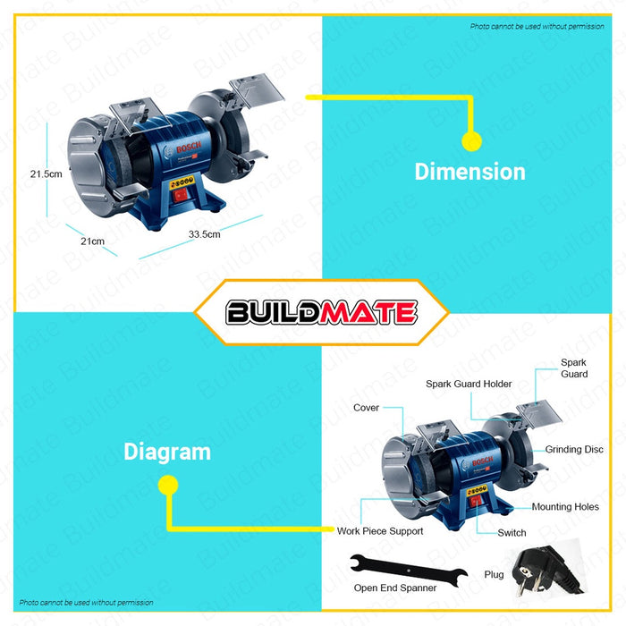 BOSCH 350W 6 Inches Bench Grinder 150mm with Grinding Wheel 6012GBG 35-157A3K0  •BUILDMATE• BPT