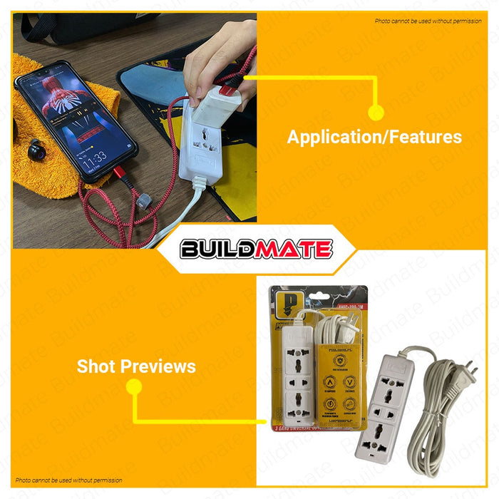 POWERHOUSE Electric Extension Cord 3 gang Universal Socket Outlet 2 Universal  PHEC-200-3M PWTA