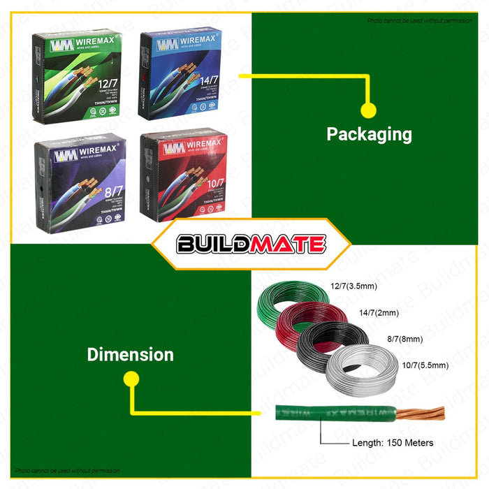 WIREMAX | POWERFLEX Electrical THHN Stranded Cable Wire 150 Meters 8/7 10/7 12/7 14/7 •BUILDMATE•