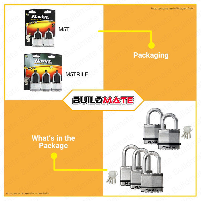 BUILDMATE Master Lock Excell Padlock Keyed Alike Magnum Series Padlock 2x50MM | 3x50MM [SOLD PER SET] Short Shackle Laminated Padlock Keyed Padlock Wide Lock Body Security Lock Anti-Theft Lock •