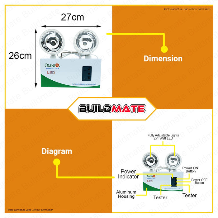 OMNI Automatic Emergency Light 3000K WARM WHITE AEL-3038 •BUILDMATE•