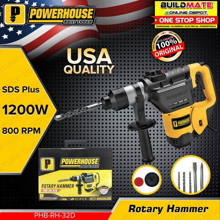 BUILDMATE Powerhouse Rotary Hammer SDS PLUS 1200W / 1300W / 1600W Electric Concrete Breaker Drill Chipping Gun with Case  - PHPT