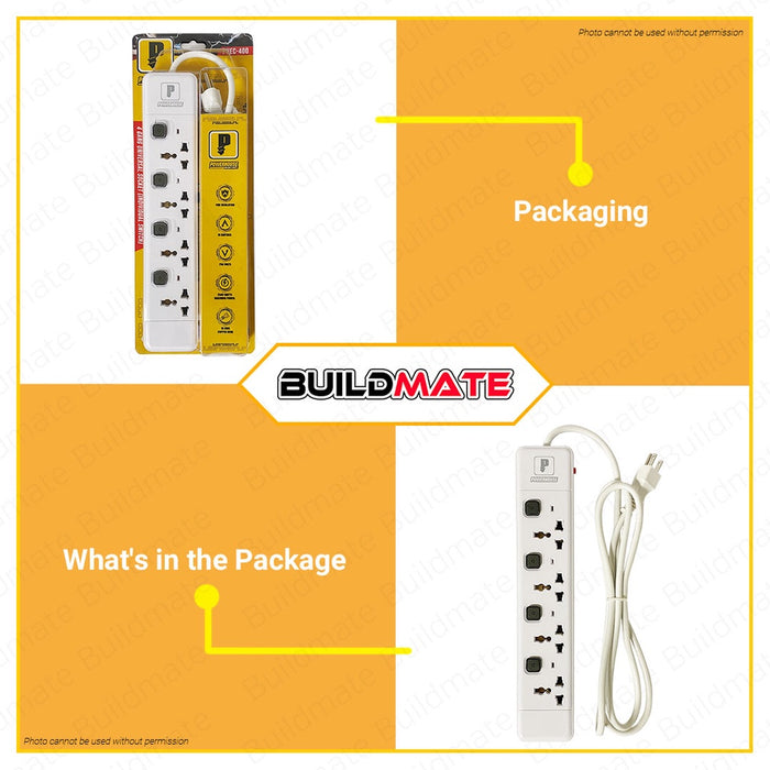 POWERHOUSE USA Extension Cord Individual Switch Universal Outlet Socket Surge Protector PHEC-400