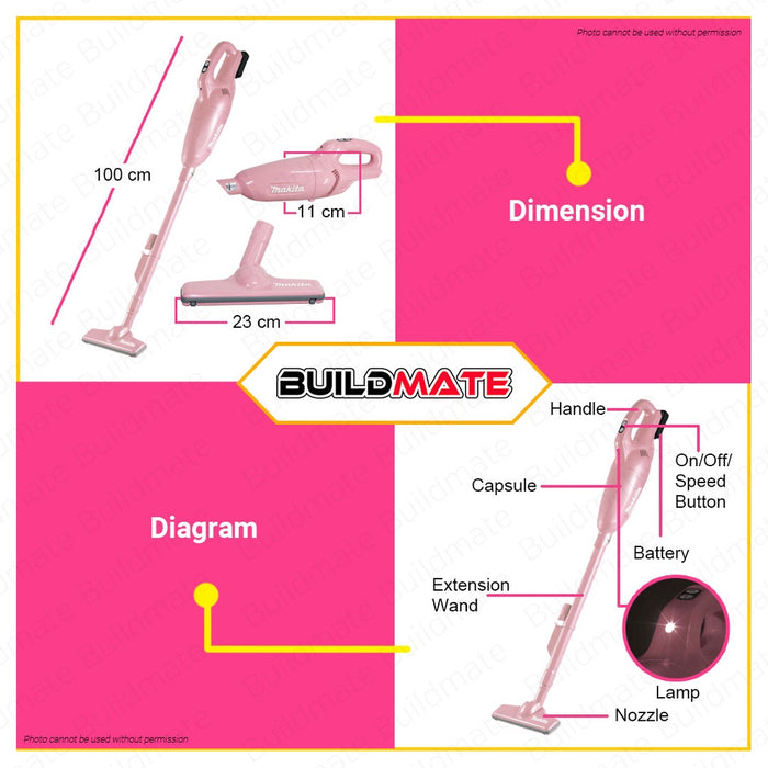 MAKITA PINK ORIGINAL 12V Lithium Ion Cordless Vacuum Cleaner Max 600ml CL180FDSAP •BUILDMATE•