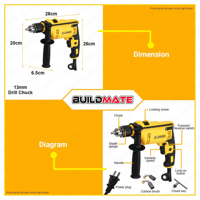 BUILDMATE Powerhouse Impact Drill Driver 900W 13mm with Carrying Case ...