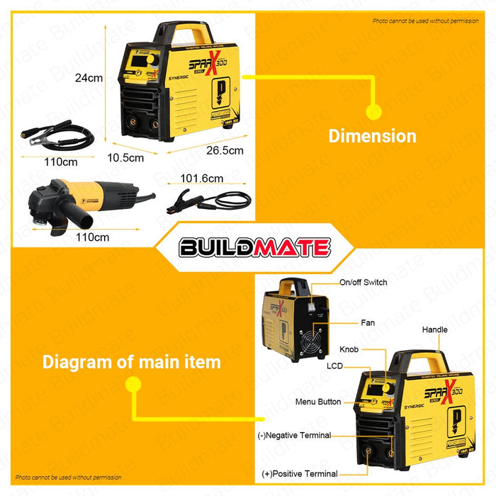 [FREE GRINDER] POWERHOUSE Synergic Inverter Type Welding Machine SparX Series MMA-300 PHWM BUILDMATE