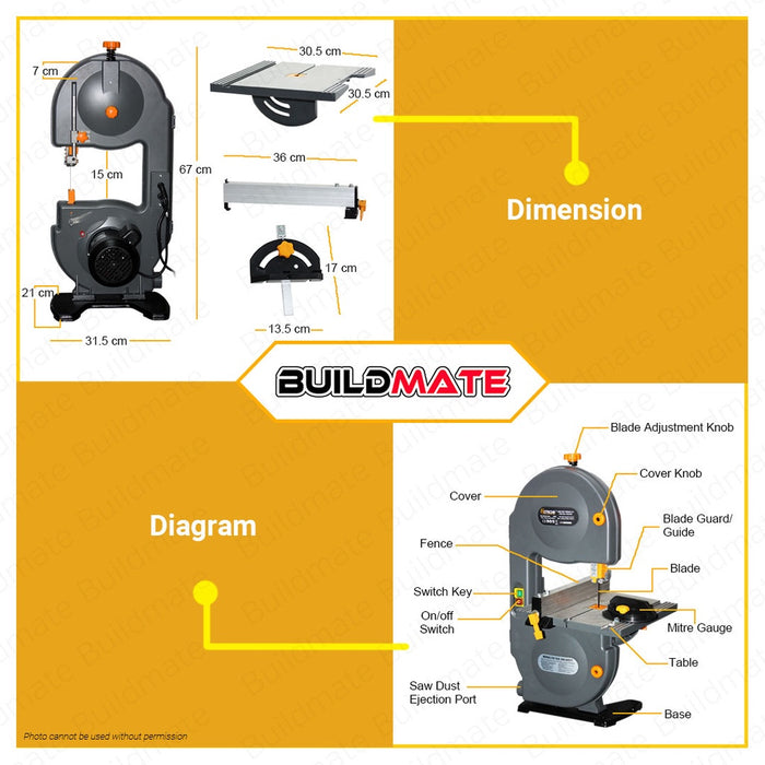 HOTECHE Band Saw 190mm 7.5" 350W HTC-P805205 •BUILDMATE•