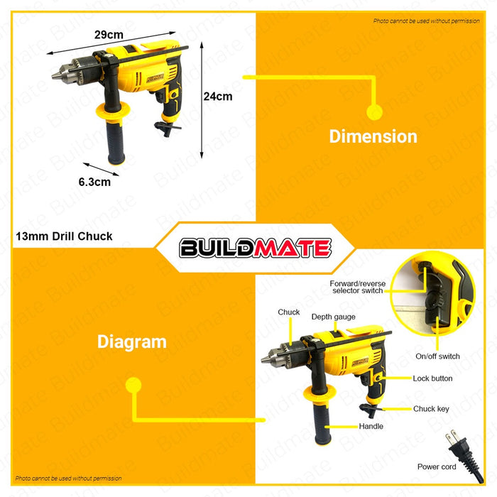 [COMBO] POWERHOUSE Angle Grinder AG700 + Impact Drill 720S + Gloves + Tape Measure 3M + Cutting PWTA