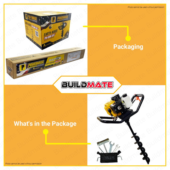 BUILDMATE Powerhouse USA Earth Ground Auger Machine 2-Stroke 52cc Engine 1500W PH-EAM-52C - PHI