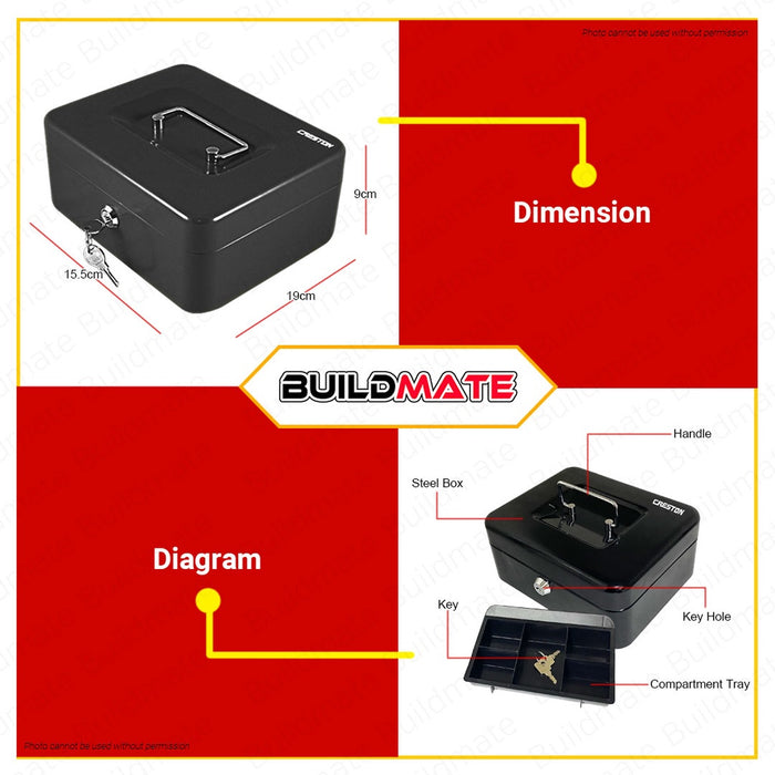 CRESTON Durable Steel Cash Box 8" FM-2080