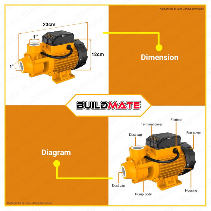 INGCO 370W Water Peripheral Booster Pump 0.5HP Clear Clean Electric Water Pump Heavy Duty Peripheral Booster Pump VPM37018-5 •BUILDMATE• IIT