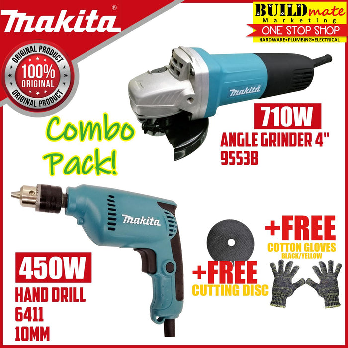 [COMBO] MAKITA Original BLUE Angle Grinder 9553B & Electric Drill 6411 +FREE •BUILDMATE• 