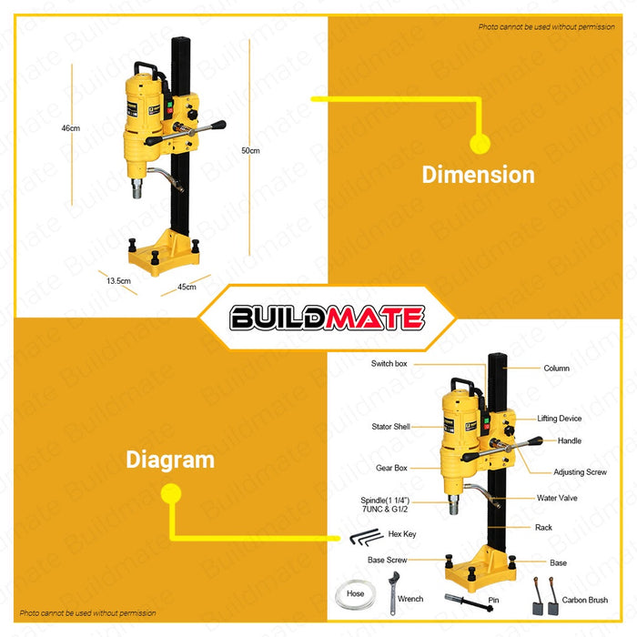 POWERHOUSE USA Stand Mount Core Drill Machine 205mm Capacity 4000W PH-CDM-205MM •BUILDMATE• PHPT