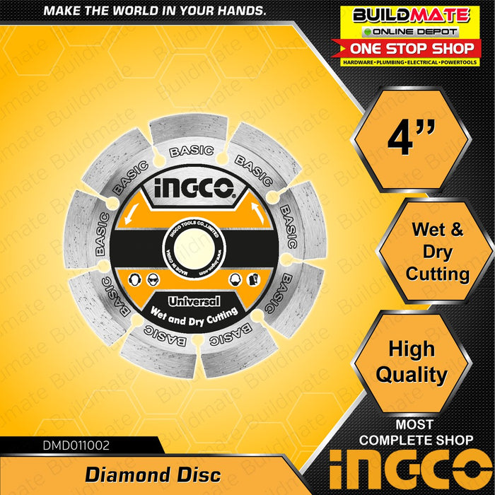 BUILDMATE Ingco Diamond Disc 4" Wet & Dry Cutting Plaster Concrete Disc Wheel SOLD PER PIECE • IHT