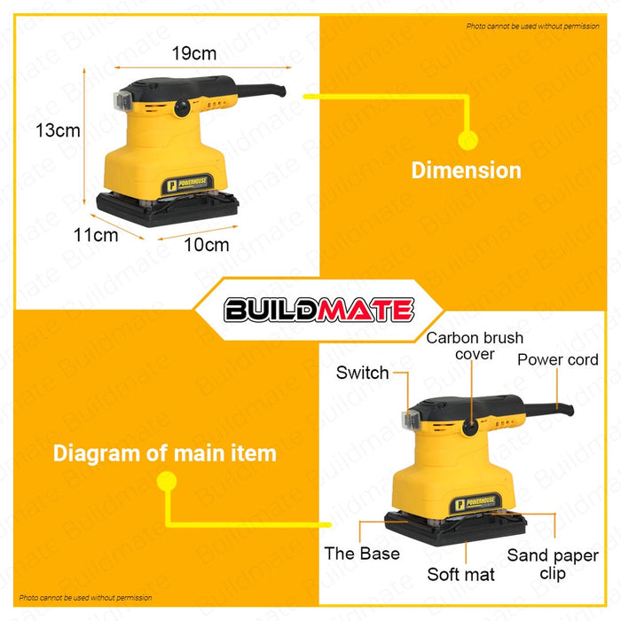 BUILDMATE Powerhouse USA Palm Sander Sheet 240W | 250W Wood Finishing Machine Electric Orbital Finish with Sandpaper Power Tools PH-PS200 | PH-PS250-SHD | 100% ORIGINAL / AUTHENTIC • PHPT