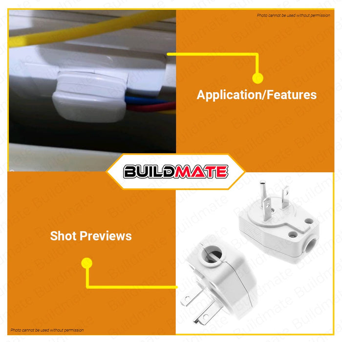 BUILDMATE Omni Tandem Ground Plug 20A 250V 2 Parallel Prongs and Grounding Pin Heavy Duty Electric Grounded Plug WTG-007