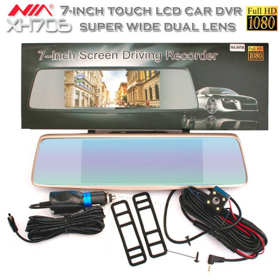 NIA-XH706 7" Dual Rearview Mirror Dashcam Car Recorder