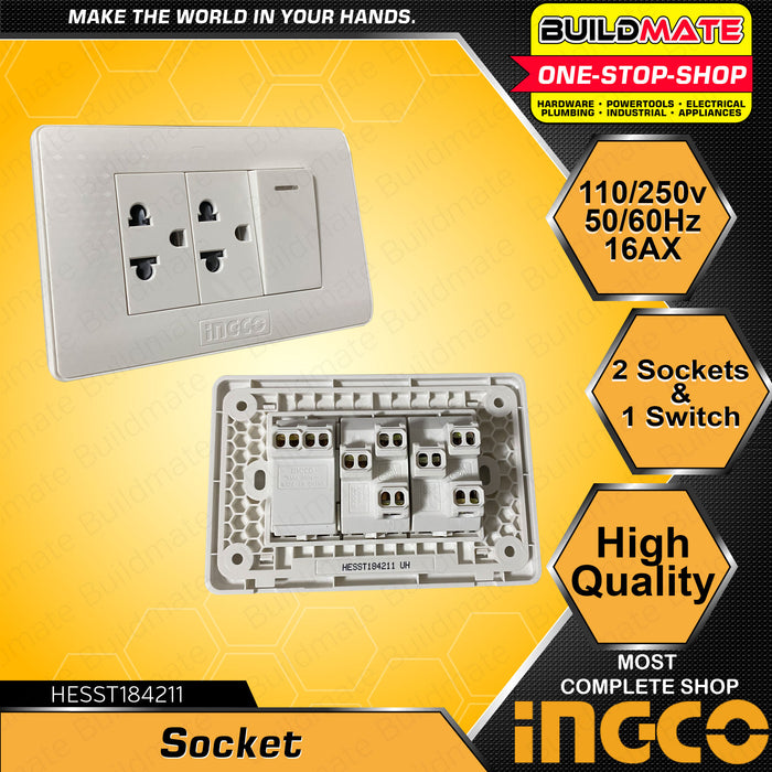 INGCO Universal Electric Socket Outlet 1 Gang with Single Pole Switch HESST184211 •BUILDMATE• IHT