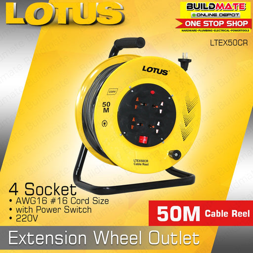 LOTUS CABLE REEL Extension Wheel Outlet AWG 16 50M LTEX50CR •BUILDMATE•