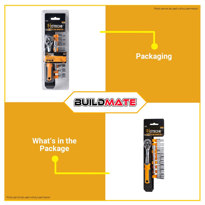 HOTECHE 1/4" 12PPCS/SET Drive Socket Set Tools HTC-201701 | 100% ORIGINAL / AUTHENTIC •BUILDMATE•