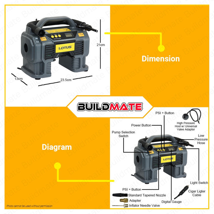 LOTUS X-LINE Cordless Air Compressor Station 18V LTCC18VLI •BUILDMATE• LCPT