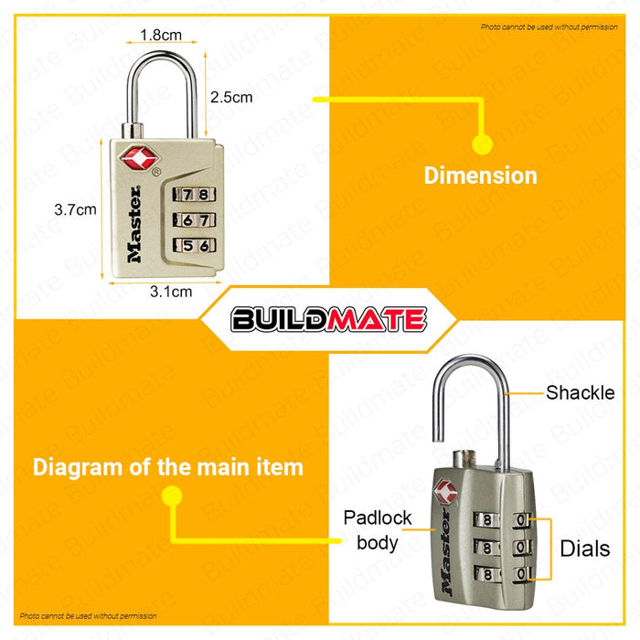 MASTER LOCK TSA Combination Padlock with Alert Indicator #4687DNKL 30mm 100% ORIGINAL •BUILDMATE•