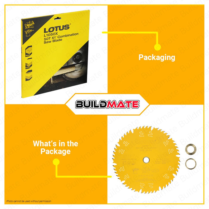 LOTUS X1 Combination Carbide Wood Saw Blade Diable Style 10 Inch x 50T x 25.4mm L1050X •BUILDMATE•