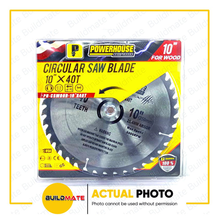 BUILDMATE Powerhouse 10" Inch Circular Saw Blade Carbide Tip for Wood 10"X40T PH-CSWOOD10X40T - PHPTA