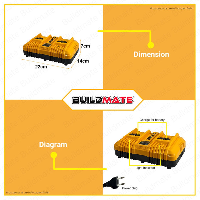 INGCO Fast Intelligent Cordless Tools Battery Charger 20V Power Share FCLI2024 •BUILDMATE• IHT