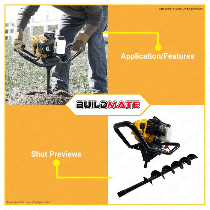 BUILDMATE Powerhouse USA Earth Ground Auger Machine 2-Stroke 52cc Engine 1500W PH-EAM-52C - PHI