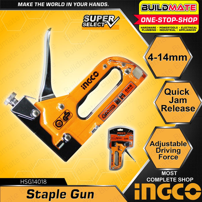 BUILDMATE Ingco Staple Gun 4-14mm / 4-8mm Gun Tacker Stapler SOLD PER PIECE HSG14018 / HSG14012 - IHT