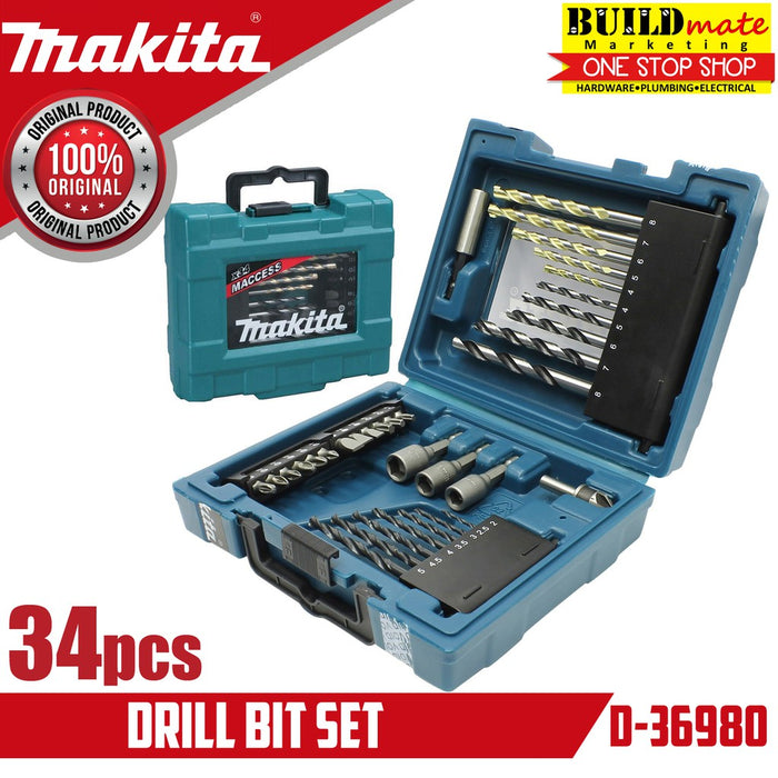 BUILDMATE Makita 34PCS/SET Drill Bit with Case Hand Tool SOLD PER SET D-36980