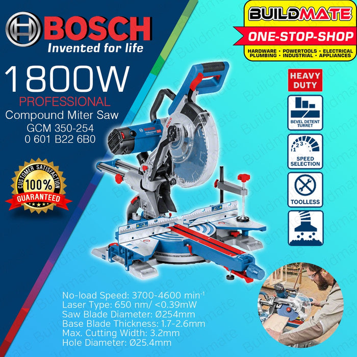 Bosch Dual Line Laser Aluminum Sliding Miter Saw w/ FREE Blade 10 254mm 1800W GCM 350-254 BPT