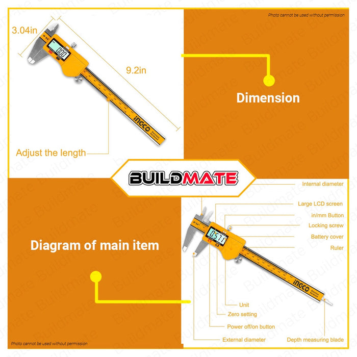 INGCO Digital Caliper 150mm 3V HDCD28150 •BUILDMATE• IHT