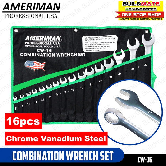 Matte Finish Combination Wrench Gear 16PCS SET 8-32mm Chrome Vanadium HOYOMA | AMERIMAN SOLD PER SET