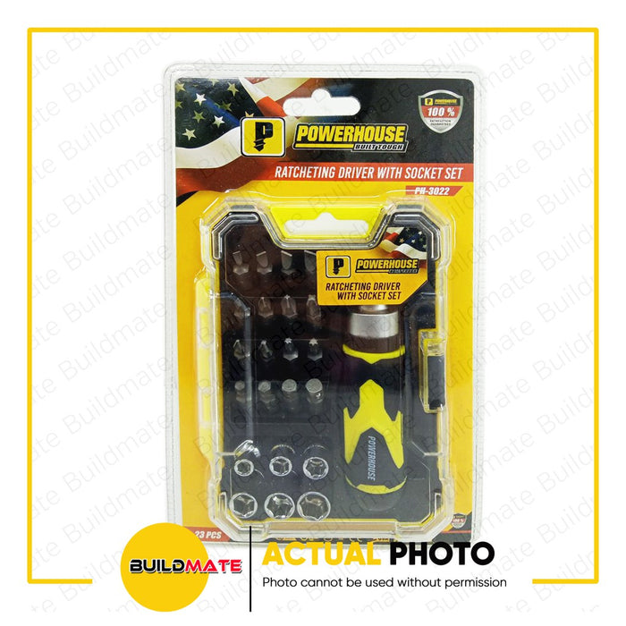 BUILDMATE Powerhouse 23PCS/SET Ratchet Driver with Socket & Power Driver Bit Set  PH-3022 - PHHT