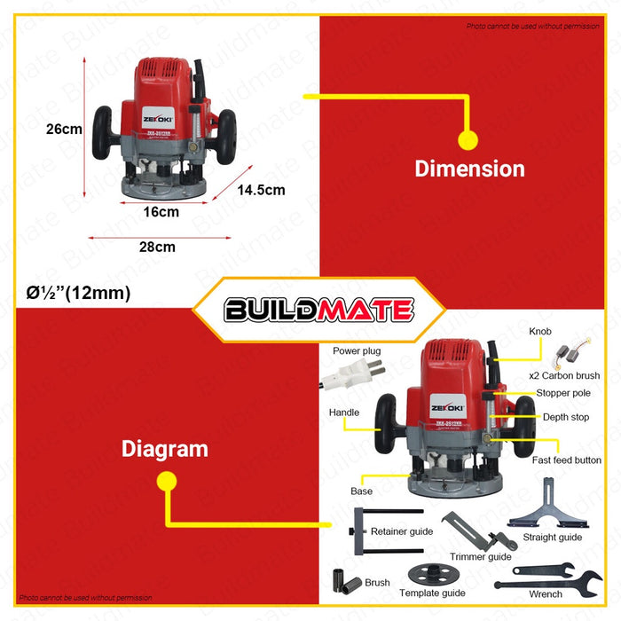 ZEKOKI Electric Router 12mm 1600W ZKK-3612XR 100% ORIGINAL / AUTHENTIC •BUILDMATE•