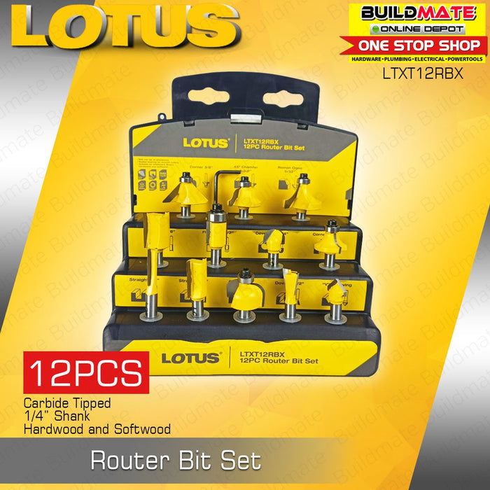 LOTUS 12PCS/SET 1/4" Router Bit Set LTXT12RBX •BUILDMATE• LPA