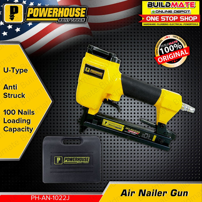 POWERHOUSE U-Type Pneumatic Air Brad Nailer Nail Gun Anti Struck PH-AN-1022J •BUILDMATE• PHPT