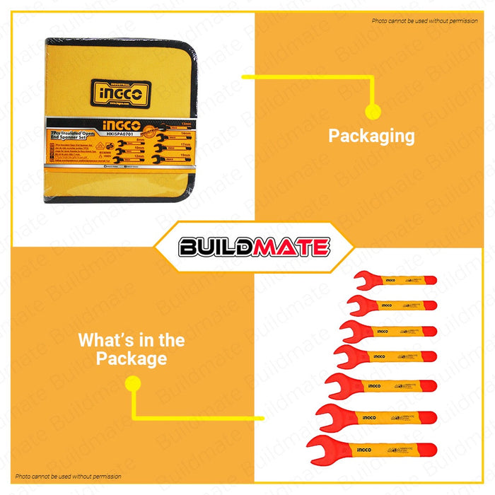 BUILDMATE Ingco 7PCS/SET Insulated Open End Spanner Set 8mm-19mm Electrical Insulated Wrench Tool Kit HKISPA0701 - IHT